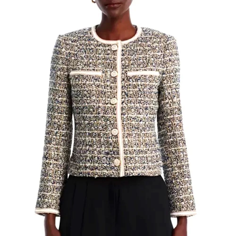 ELIE TAHARI Inara Cropped Tweed Jacket Crest Buttons NWT Size M